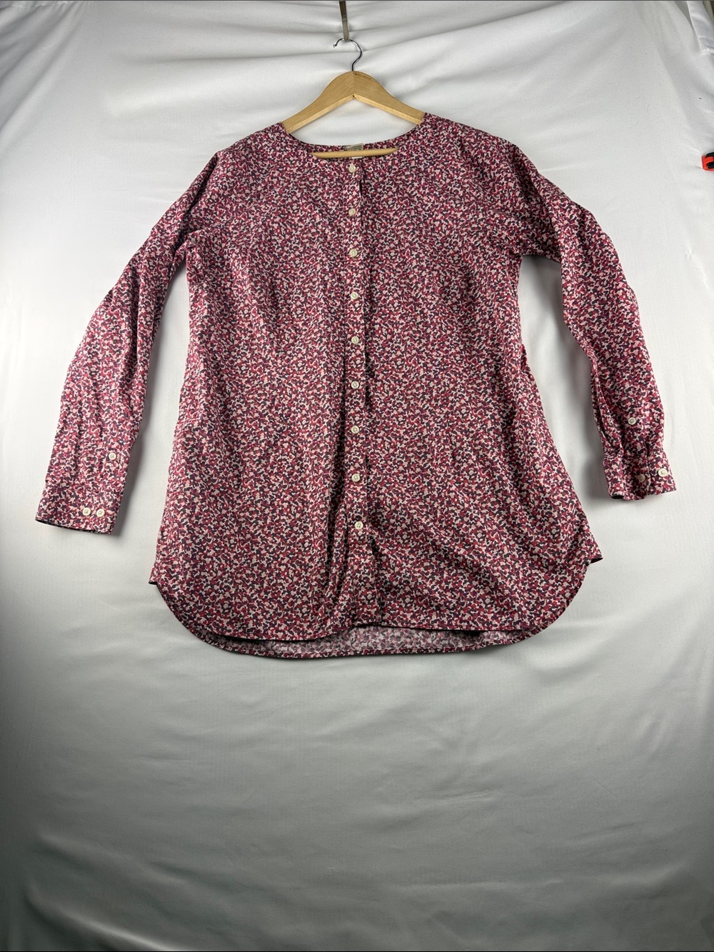 Duluth Trading Pink Floral Print Button Down Tunic Shirt Women's Large EUC